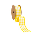 1 1/2" Wired Dupioni Ribbon | Yellow/White Check w/ Yellow Backing | 10 Yard Roll