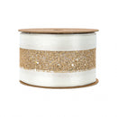 2 1/2" Wired Ribbon | Gold Mesh with White Satin Edge | 10 Yard Roll