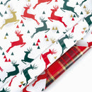 24" x 16' Reversible Holiday Wrapping Paper | Prancing Deer/Plaid