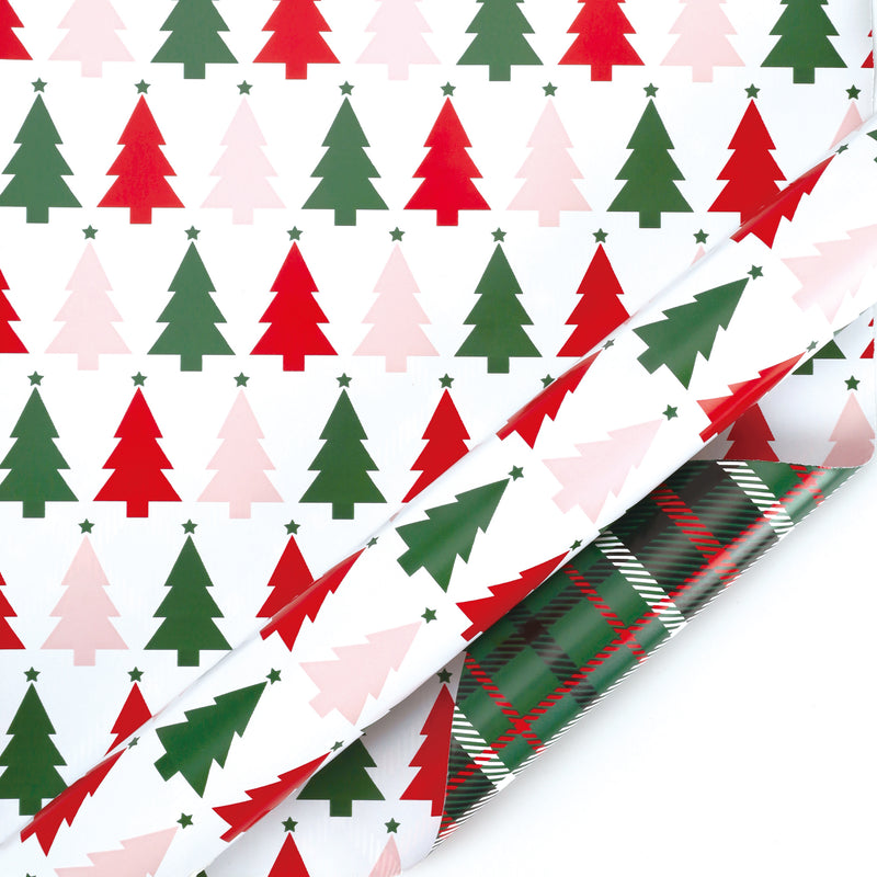 24" x 16' Reversible Holiday Wrapping Paper | "Symmetrical Tree/Holiday Plaid"