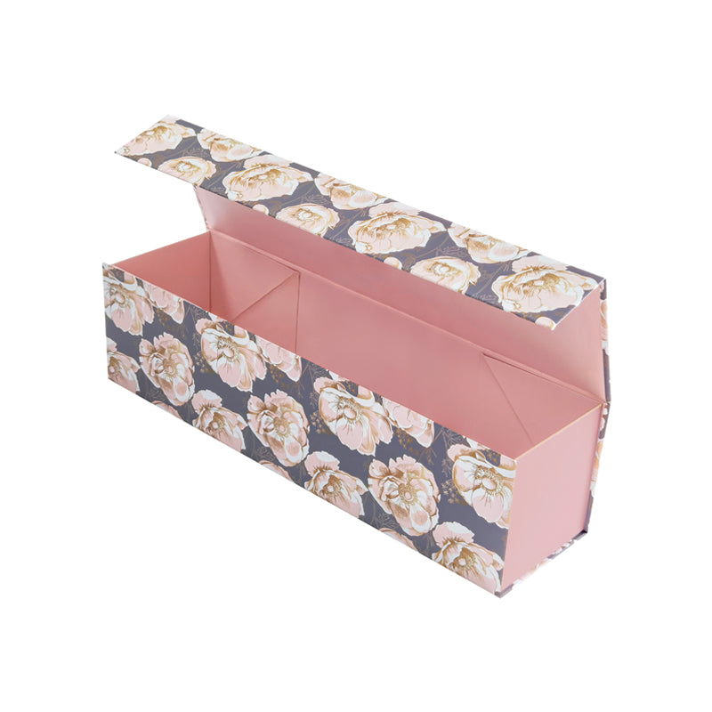 13" x 3.7" x 3.7" Collapsable Gift Box w/ Magnetic Square Flap Lid | Black w/ Rose