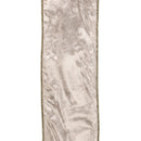 4" Wired Premium Velvet Ribbon w/ Tissue Back | Platinum/Gold | 10 Yard Roll