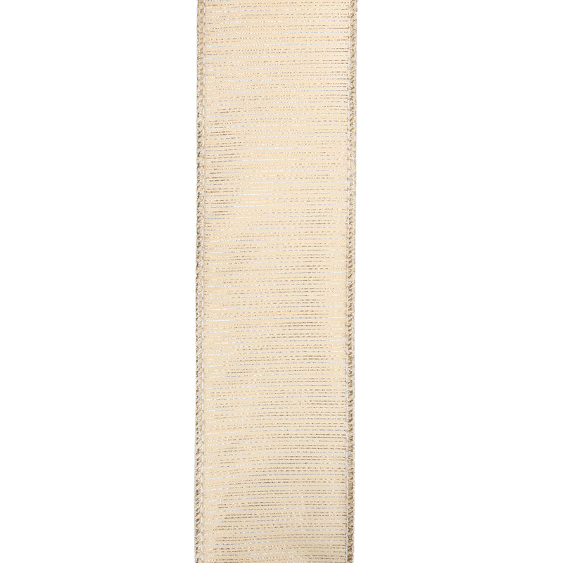 2 1/2" Wired Dupioni Ribbon w/ Metallic Stripe | Natural/Gold | 10 Yard Roll