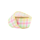 2 1/2" Wired Ribbon | White w/ Pastel Plaid Green/Yellow/Pink | 10 Yard Roll