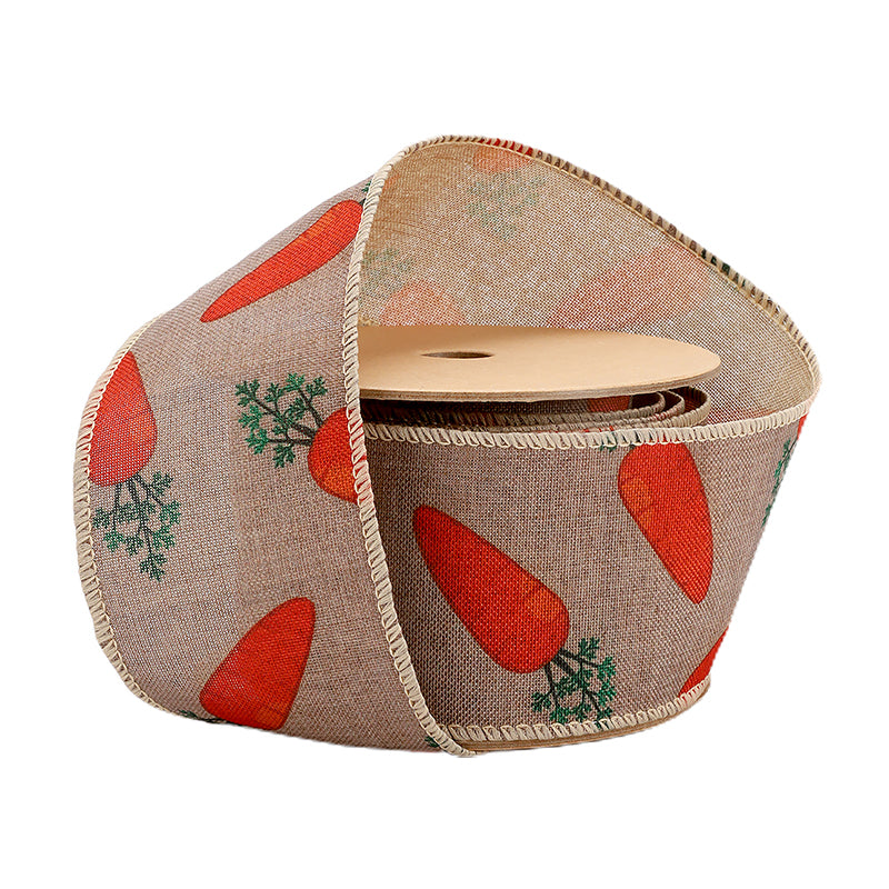 2 1/2" Wired Ribbon | Carrot on Natural Linen | 10 Yard Roll