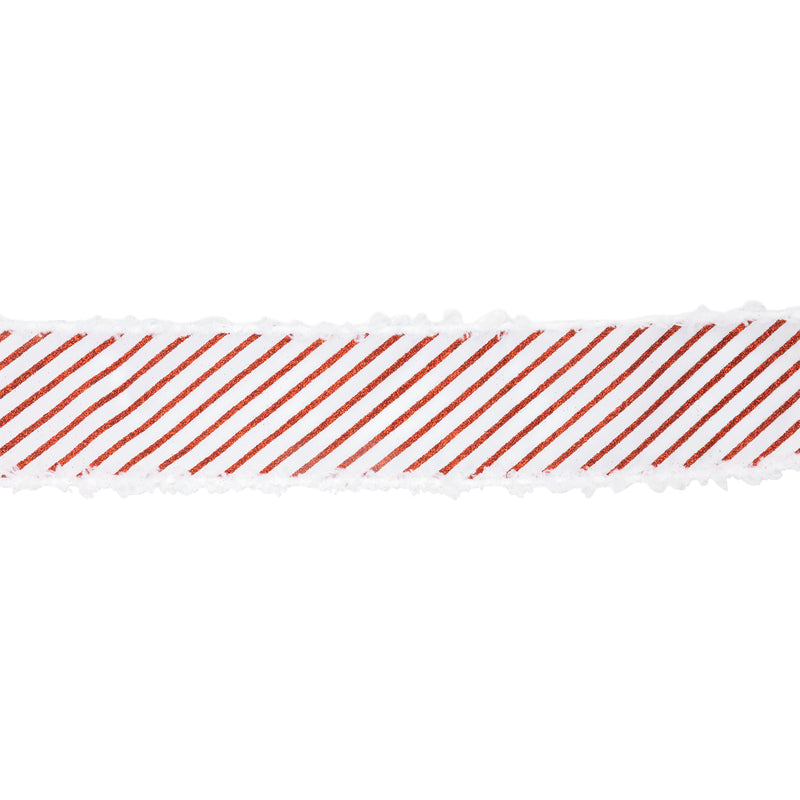 2 1/2" Wired Satin Ribbon | Metallic Red Stripe and Fuzzy Edge | 10 Yard Roll