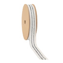 7/8" Striped Metallic Velvet Ribbon | White/Silver | 10 Yard Roll