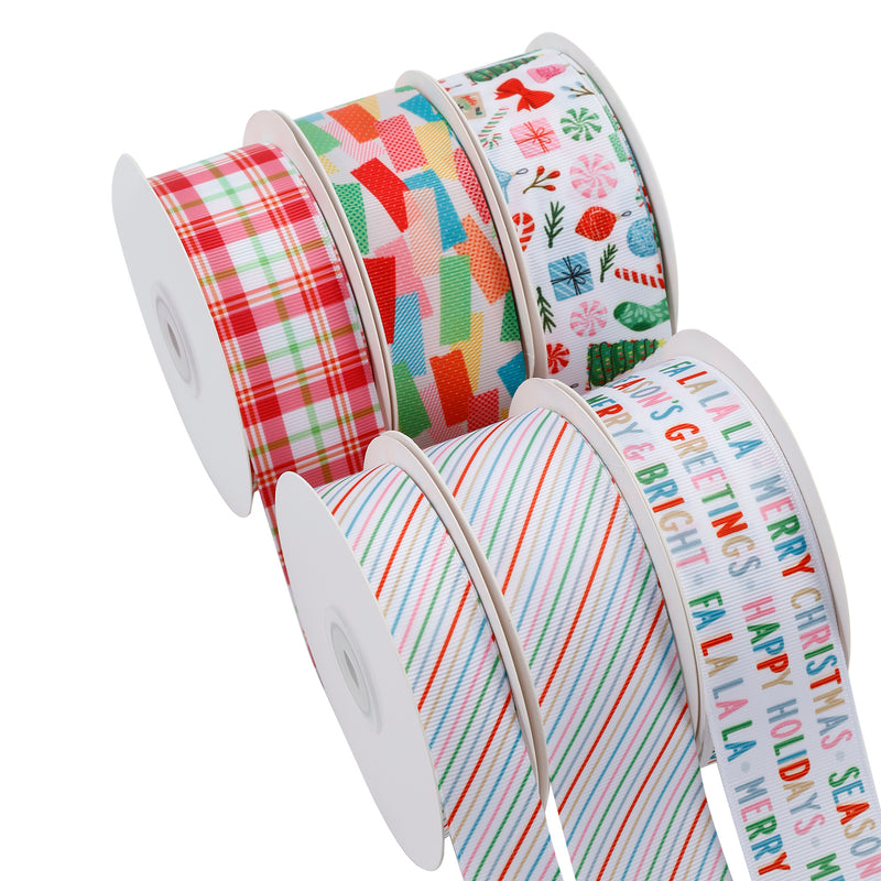 1 1/2" Printed Grosgrain Ribbon | Merry Stripe (10032) | 100 Yard Roll