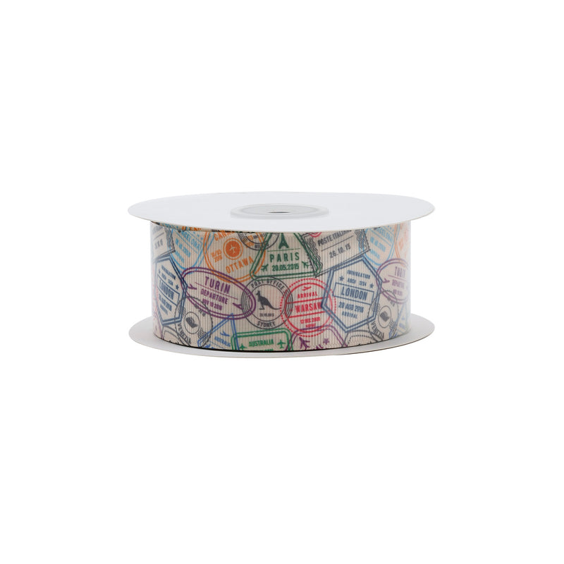 1 1/2" Printed Grosgrain Ribbon | Passport Stamps (10006) | 100 Yard Roll
