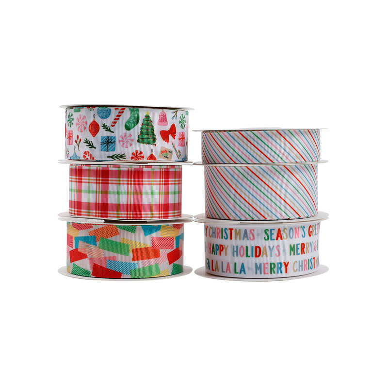 1 1/2" Printed Grosgrain Ribbon | Merry Stripe (10032) | 100 Yard Roll