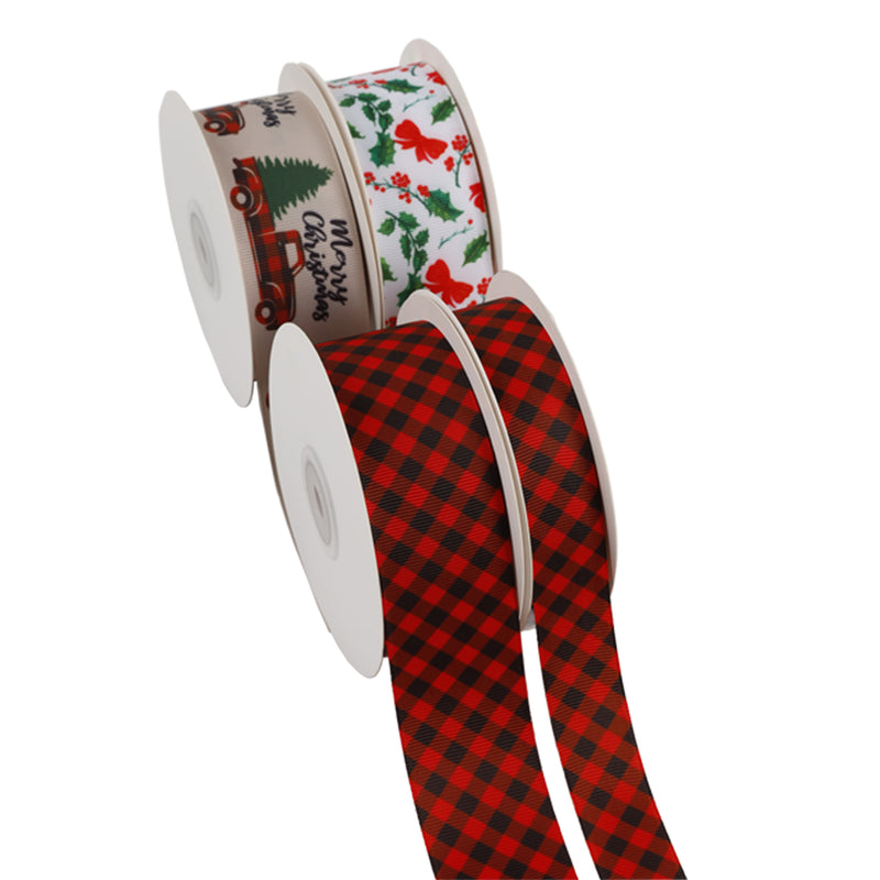 7/8" Printed Grosgrain Ribbon | Lumberjack Plaid (10054) | 100 Yard Roll