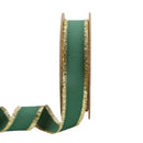 1" Textured Grosgrain Ribbon | Gold Metallic Fringe Green | 25 Yard Roll