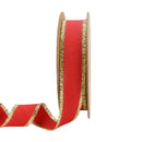 1" Textured Grosgrain Ribbon | Gold Metallic Fringe Red | 25 Yard Roll
