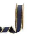 1" Textured Grosgrain Ribbon | Gold Metallic Fringe Navy | 25 Yard Roll