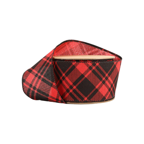 2 1/2" Wired Ribbon | Printed Red/Black Bias Plaid | 10 Yard Roll