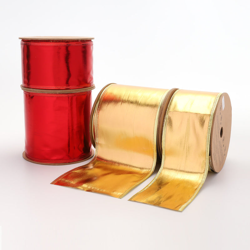 4" Lurex Wired Ribbon | Red | 10 Yard Roll