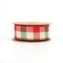 1 1/2" Wired Ribbon | "Check" White/Red/Green | 10 Yard Roll
