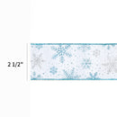 2 1/2" Wired Ribbon | "Glitter Snowflake" White/Turquoise | 10 Yard Roll