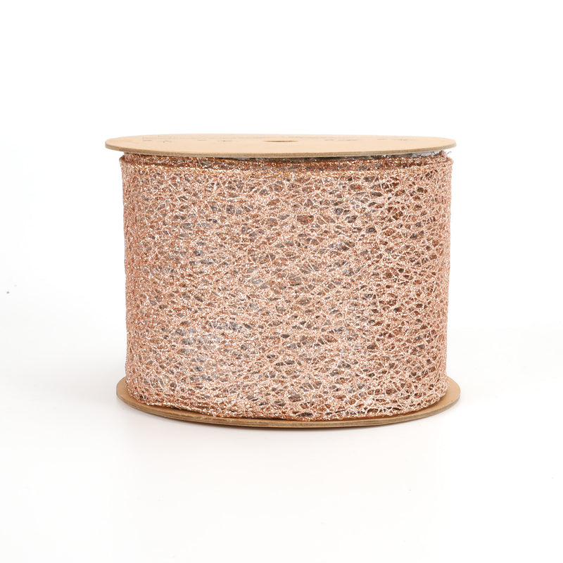 4" Mesh Wired Ribbon | Rose Gold | 10 Yard Roll
