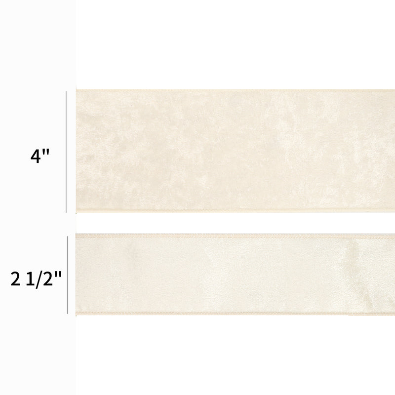 2 1/2" Reversible Velvet/Lurex Wired Ribbon | Ivory/Gold | 10 Yard Roll