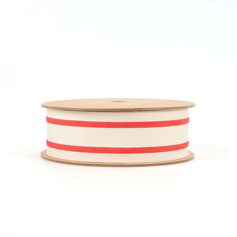 1 1/2" Cotton Ribbon | "Striped" White/Red | 20 Yard Roll