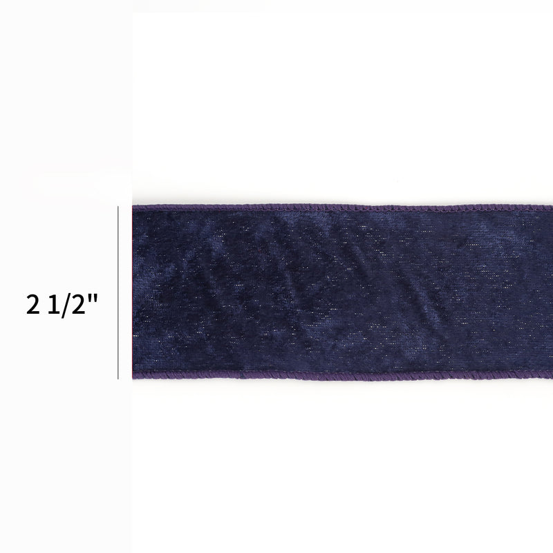 2 1/2" Reversible Velvet/LurexWired Ribbon | Dk Purple/Silver | 10 Yard Roll
