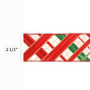 2 1/2" Wired Ribbon | "Faux Argyle" White/Red Multi | 10 Yard Roll
