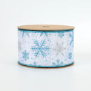 2 1/2" Wired Ribbon | "Glitter Snowflake" White/Turquoise | 10 Yard Roll