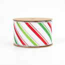 2 1/2" Wired Ribbon | "Holiday Striped" White/Red/Green | 10 Yard Roll