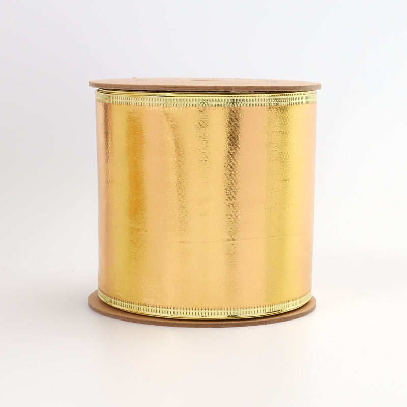 4" Lurex Wired Ribbon | Gold | 10 Yard Roll