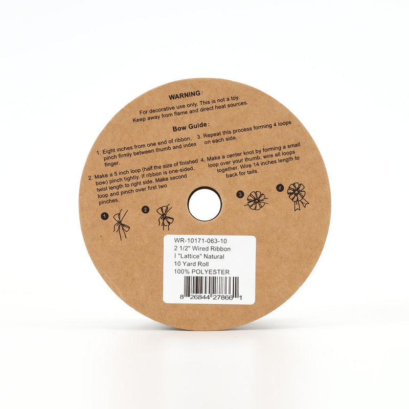 2 1/2" Wired Ribbon | "Lattice" Natural | 10 Yard Roll