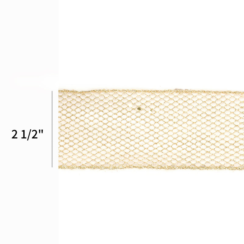 2 1/2" Wired Ribbon | "Glitter Net" Gold | 10 Yard Roll