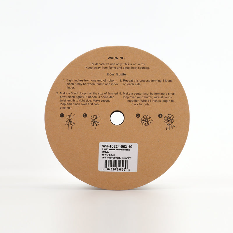 2 1/2" Reversible Velvet/Lurex Wired Ribbon | White/Silver | 10 Yard Roll