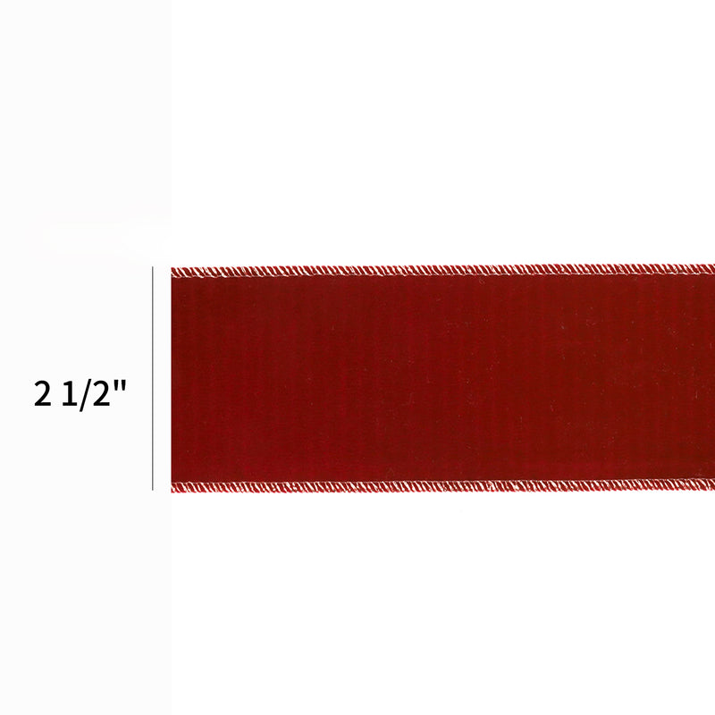 2 1/2" Reversible Flat Velvet/Lurex Wired Ribbon | Cranberry/Green | 10 Yard Roll