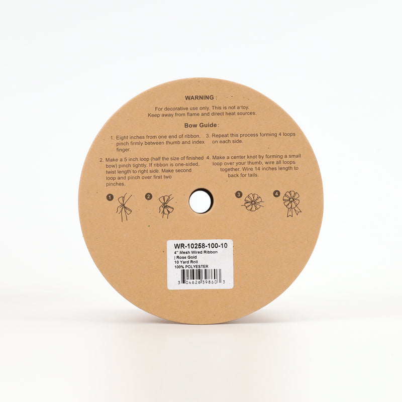 4" Mesh Wired Ribbon | Rose Gold | 10 Yard Roll