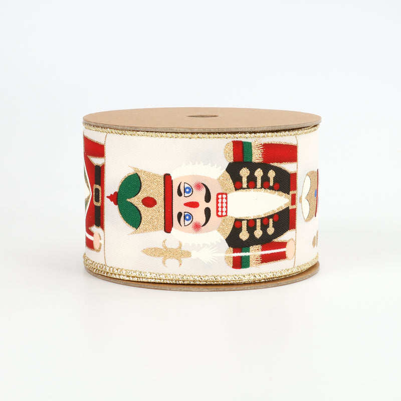2 1/2" Wired Ribbon | "Nutcracker" Ivory/Multi | 10 Yard Roll