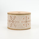 2 1/2" Wired Ribbon | "Jumbo Glitter Snowflake" Natural/Gold | 10 Yard Roll