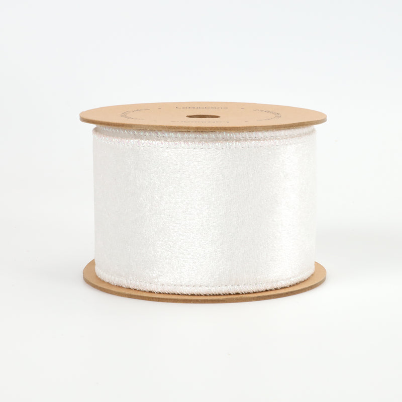 2 1/2" Reversible Velvet/Lurex Wired Ribbon | White/Silver | 10 Yard Roll