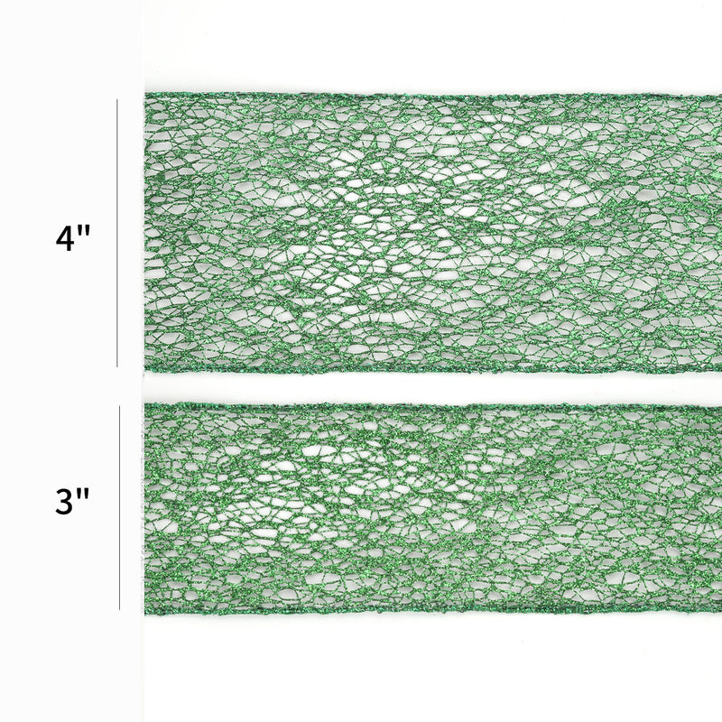 4" Mesh Wired Ribbon | Green | 10 Yard Roll