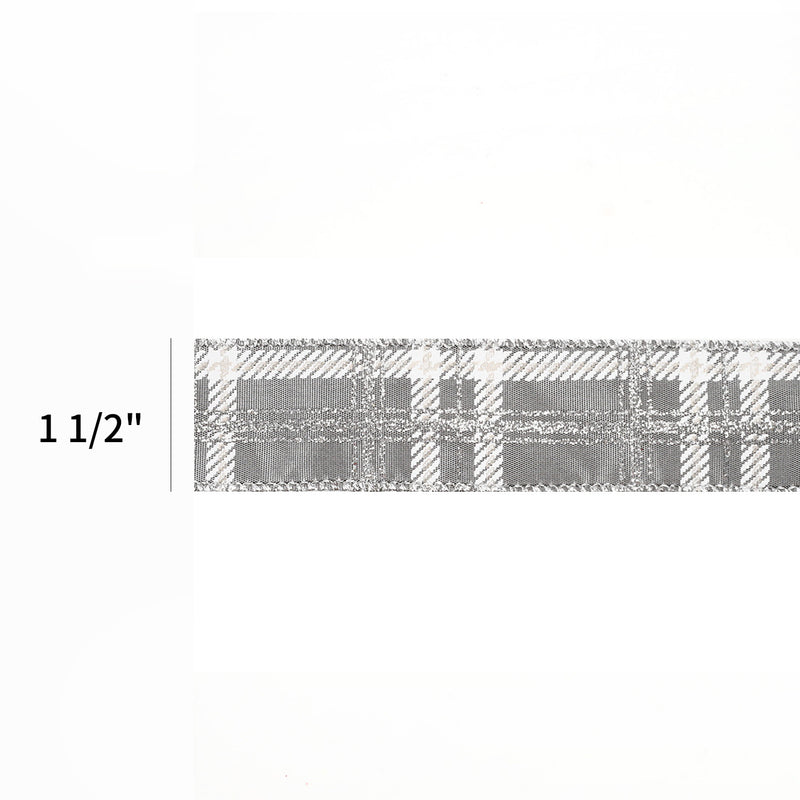 1 1/2" Wired Ribbon | "Metallic Check" Grey/Multi | 10 Yard Roll
