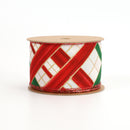 2 1/2" Wired Ribbon | "Faux Argyle" White/Red Multi | 10 Yard Roll