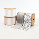 2 1/2" Reversible Velvet/Lurex Wired Ribbon | White/Silver | 10 Yard Roll