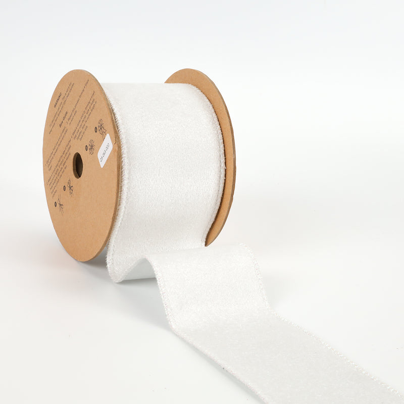 2 1/2" Reversible Velvet/Lurex Wired Ribbon | White/Silver | 10 Yard Roll
