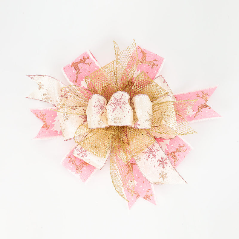 2 1/2" Holiday Wired Ribbon | "Reindeer/Tree" Pink/Natural | 10 Yard Roll