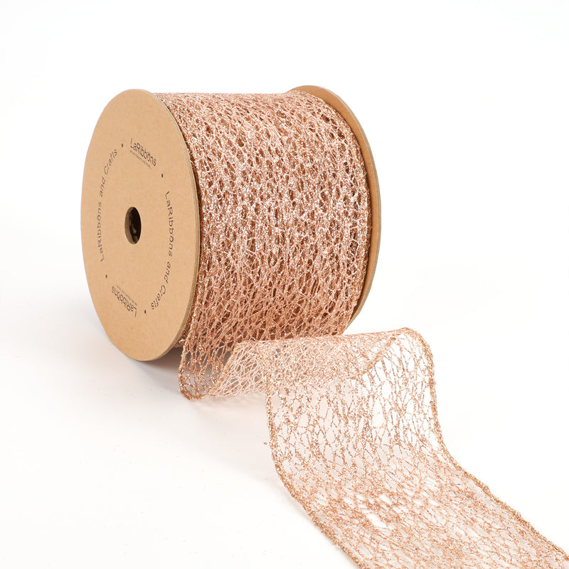 3" Mesh Wired Ribbon | Rose Gold | 10 Yard Roll