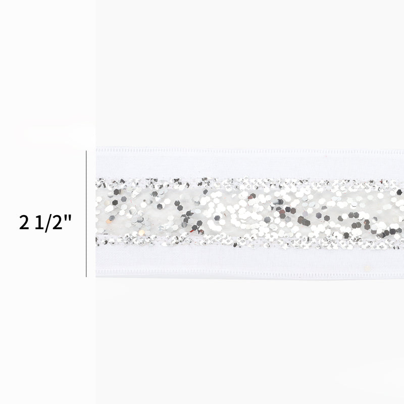2 1/2" Wired Ribbon | "Metallic Striped" White/Silver | 10 Yard Roll