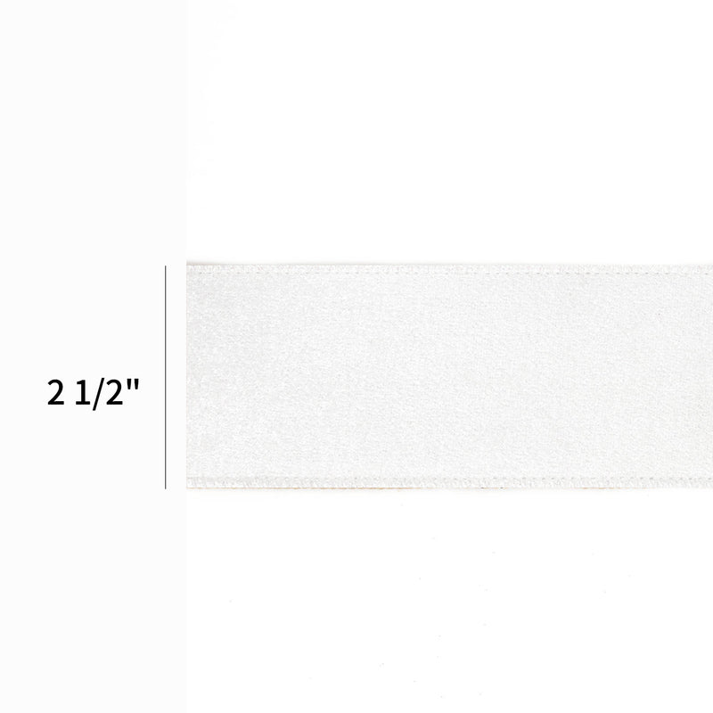2 1/2" Reversible Velvet/Lurex Wired Ribbon | White/Silver | 10 Yard Roll