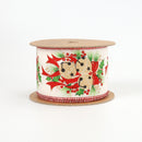 2 1/2" Holiday Wired Ribbon | White Bells w/ Holly | 10 Yard Roll