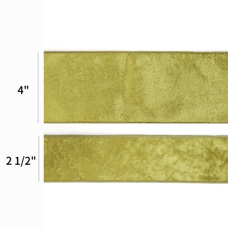 4" Reversible Velvet/Lurex Wired Ribbon | Moss/Gold | 10 Yard Roll
