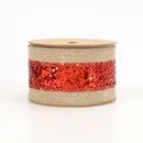 2 1/2" Wired Ribbon | "Metallic Striped" Natural/Red | 10 Yard Roll